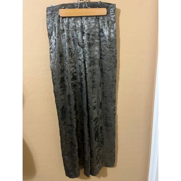 BCBGMAXAZRIA Metallic High Waist Pants Trousers Black Silver Pleated Club Party - Picture 1 of 6